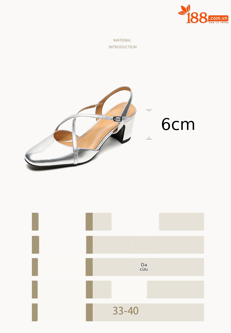 Sandal cao gót nữ mũi nhọn quai chéo buộc dây, gót vuông ổn định — màu trắng ngà chi tiết 3