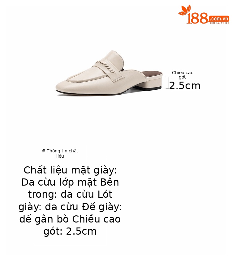 Dép mule nữ da dê mũi nhọn hở gót phong cách mới — đen chi tiết 4