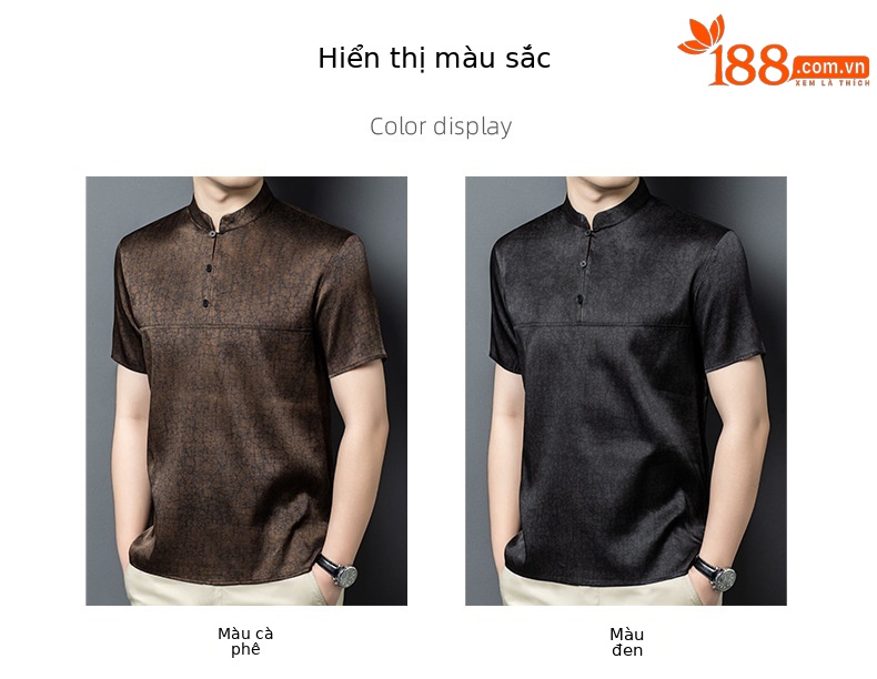 Áo thun nam tay ngắn cổ tròn lụa Hương Vân Sa mỏng nhẹ mùa hè — Màu cà phê 67901 chi tiết 7