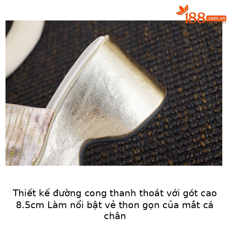 Sandal cao gót nữ hở mũi đế xuồng vuông chất da bò lông ngựa — Hồng ngó sen, màu mơ chi tiết 5