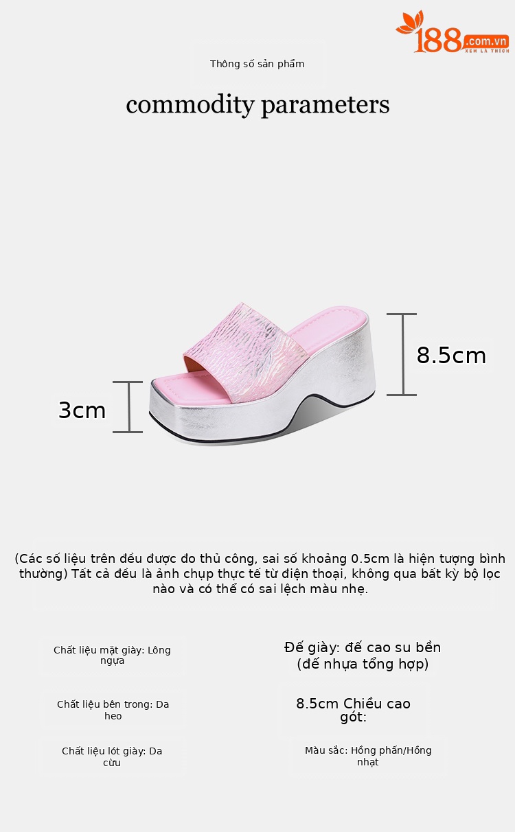 Sandal cao gót nữ hở mũi đế xuồng vuông chất da bò lông ngựa — Hồng ngó sen, màu mơ chi tiết 2