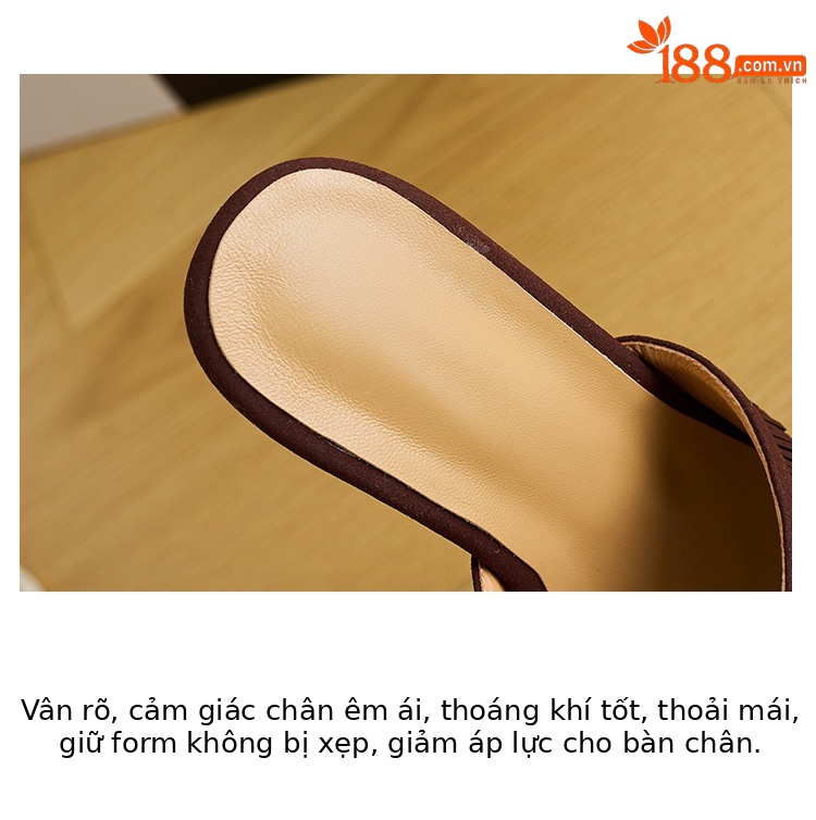 Sandal cao gót nữ hở mũi quai ngang đế xuồng 11cm kèm tua rua — màu nâu, màu đen, Ánh sáng Apricot chi tiết 4