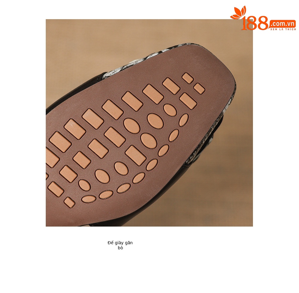 Sandal nữ da dê gót thấp 3,5 cm mũi kín hở gót quai ngang hoa ghép màu — đen chi tiết 11