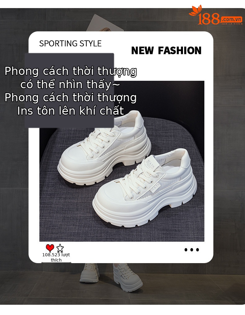 Giày sneaker nữ đế dày phong cách Anh quốc, form dày dặn, phối hợp trang phục hằng ngày — Be 5058, Đen 5058 chi tiết 3