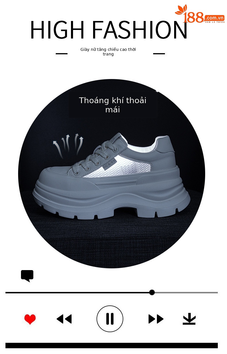 Giày sneaker nữ đế dày phong cách Anh quốc, form dày dặn, phối hợp trang phục hằng ngày — Be 5058, Đen 5058 chi tiết 5