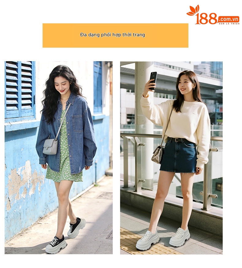Giày sneaker nữ đế dày phong cách Anh quốc, form dày dặn, phối hợp trang phục hằng ngày — Be 5058, Đen 5058 chi tiết 6