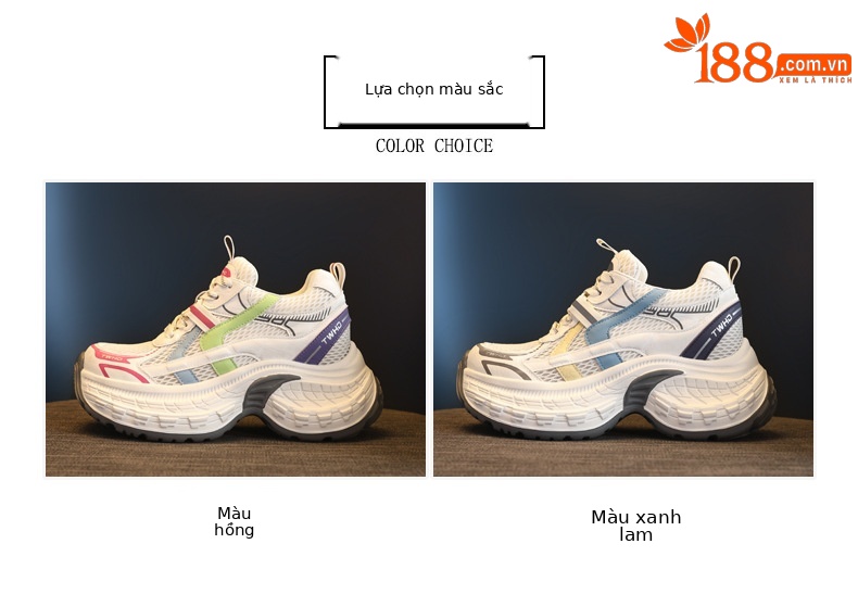Giày sneaker nữ đế dày phong cách daddy mesh lưới thoáng khí — xanh lam chi tiết 1