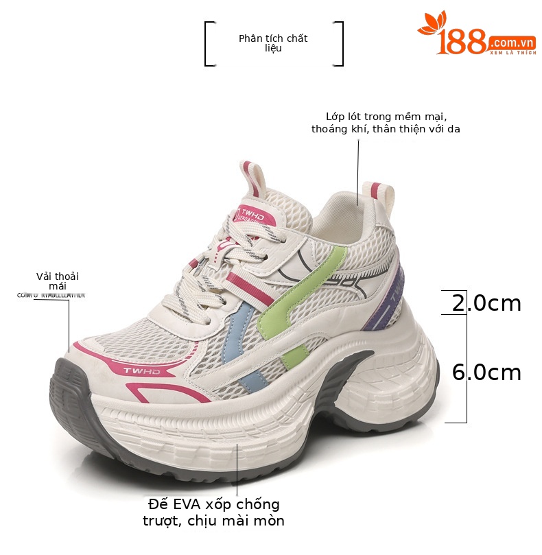 Giày sneaker nữ đế dày phong cách daddy mesh lưới thoáng khí — xanh lam chi tiết 2