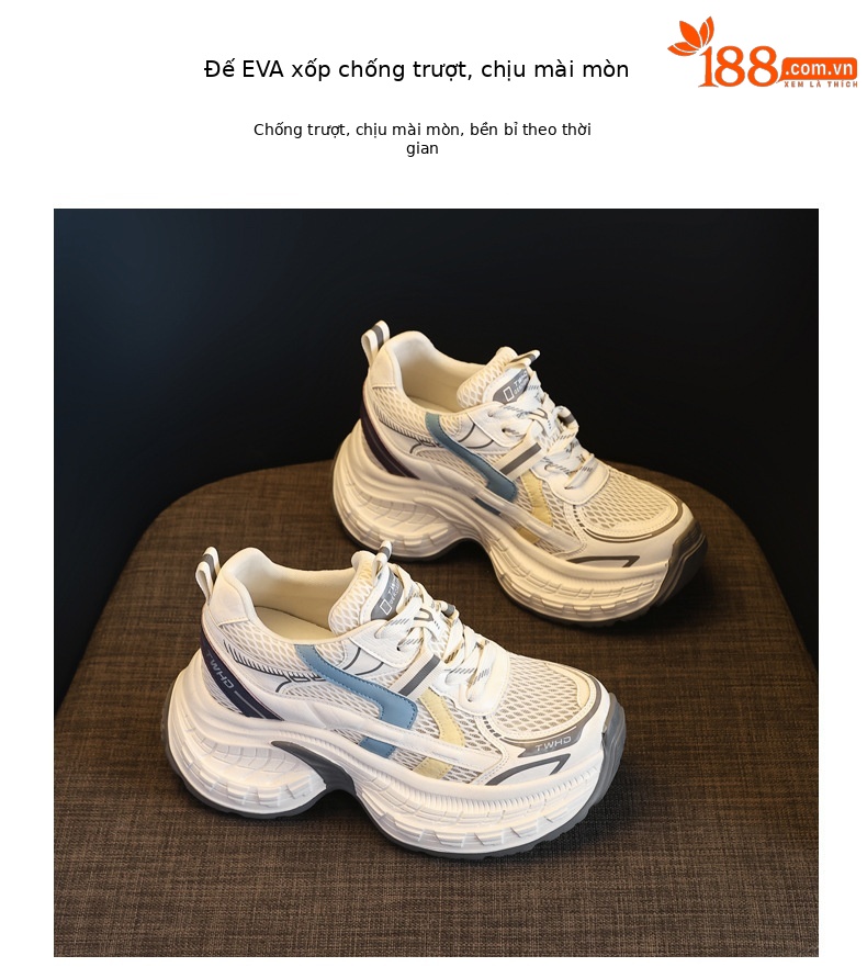 Giày sneaker nữ đế dày phong cách daddy mesh lưới thoáng khí — xanh lam chi tiết 9