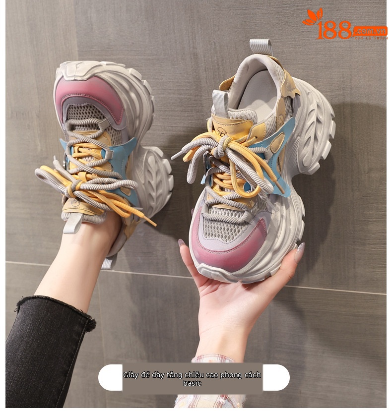 Giày sneaker nữ chunky đế dày tăng chiều cao, lưới thoáng khí, đa năng — màu sắc chi tiết 1