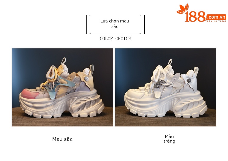 Giày sneaker nữ chunky đế dày tăng chiều cao, lưới thoáng khí, đa năng — màu sắc chi tiết 2