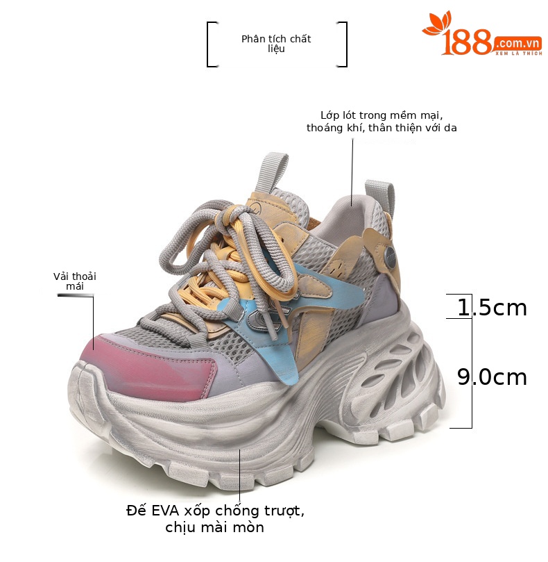 Giày sneaker nữ chunky đế dày tăng chiều cao, lưới thoáng khí, đa năng — màu sắc chi tiết 3