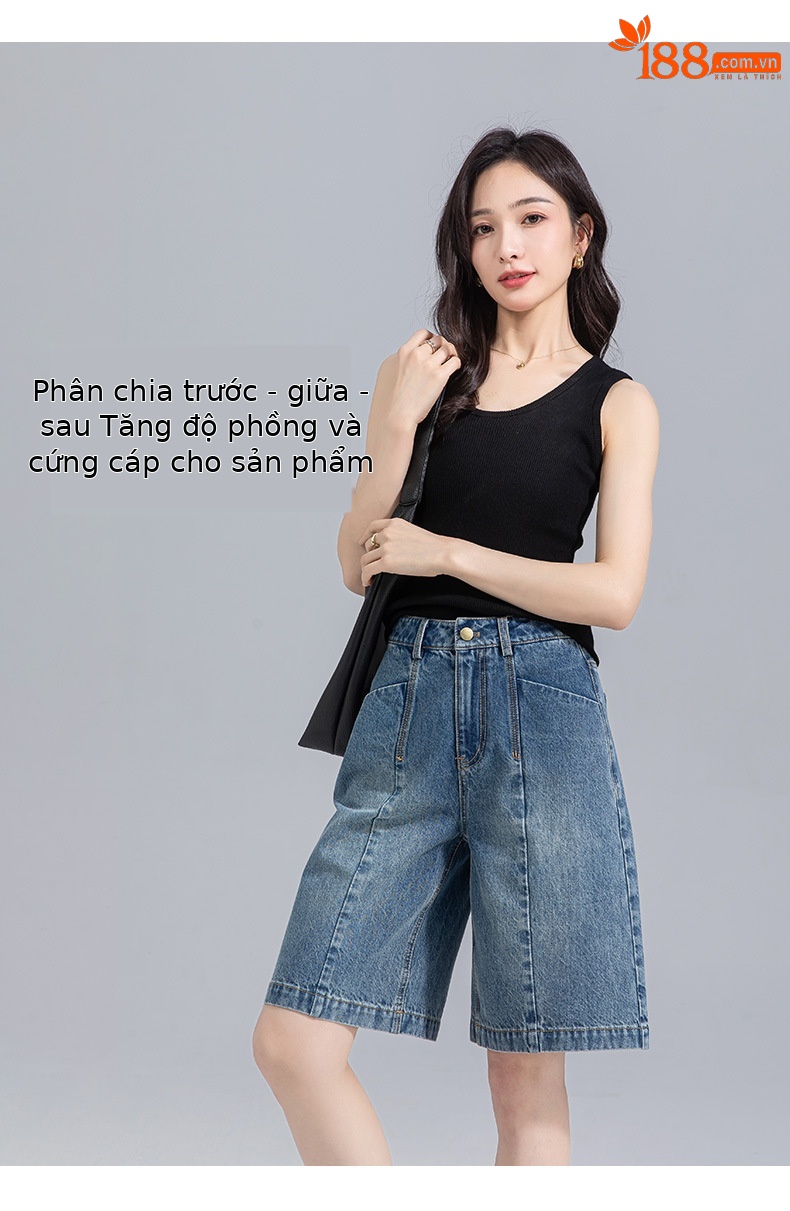 Quần short jean nam ống rộng dáng suông, cạp cao, phong cách đường phố Mỹ — xanh lam chi tiết 14