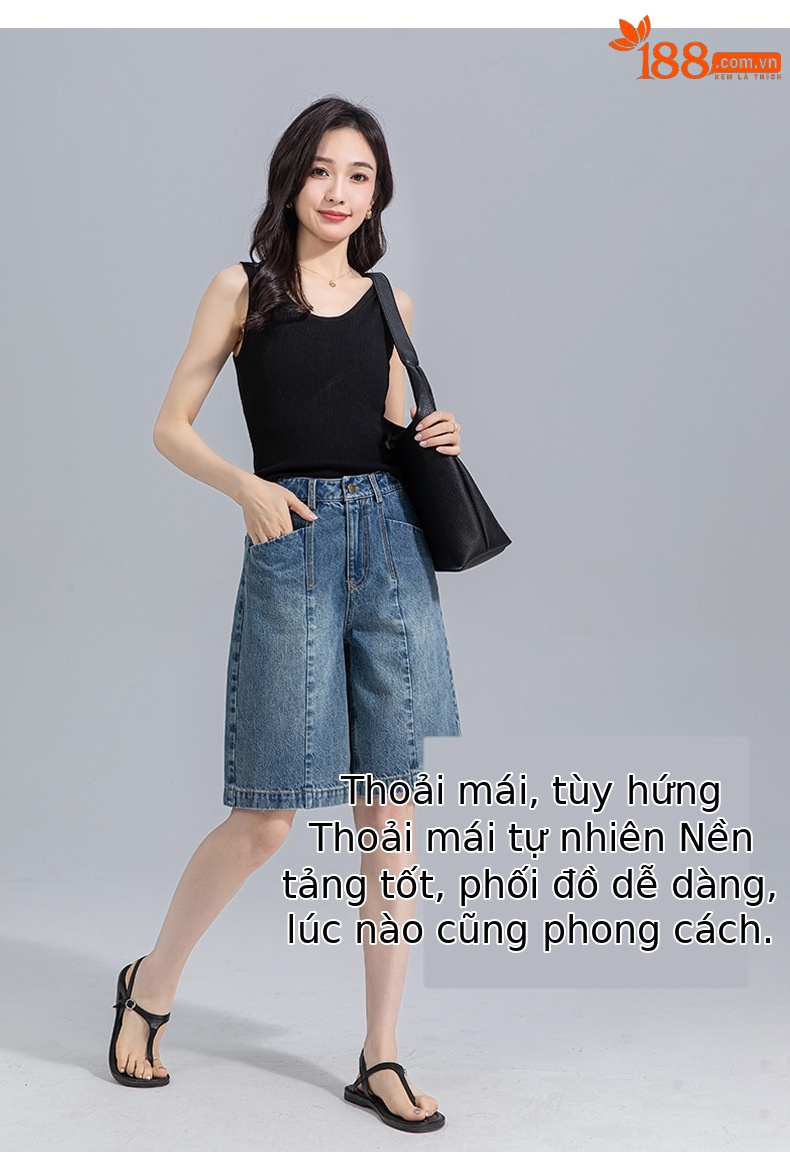 Quần short jean nam ống rộng dáng suông, cạp cao, phong cách đường phố Mỹ — xanh lam chi tiết 17