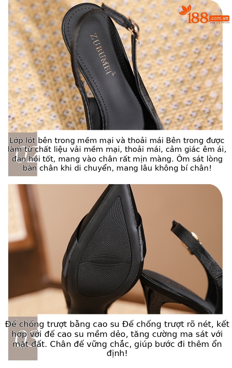Sandal cao gót nữ mũi nhọn hở gót, gót nhọn 10 cm, đế trong có độn cao — Champagne-10cm chi tiết 5
