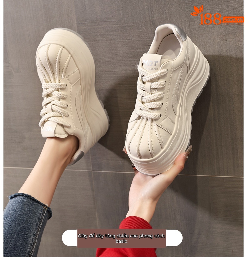 Giày sneaker nữ đế dày tăng chiều cao phong cách basic trắng — Bạc trắng chi tiết 1