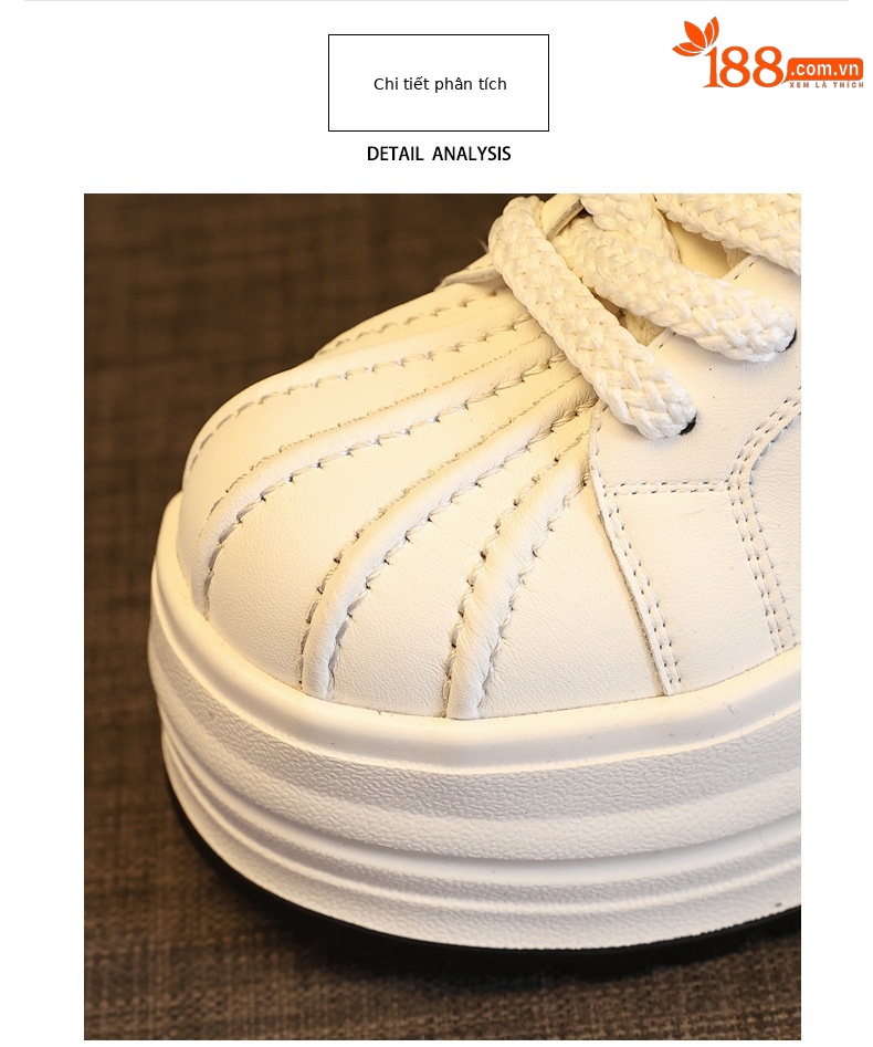 Giày sneaker nữ đế dày tăng chiều cao phong cách basic trắng — Bạc trắng chi tiết 7