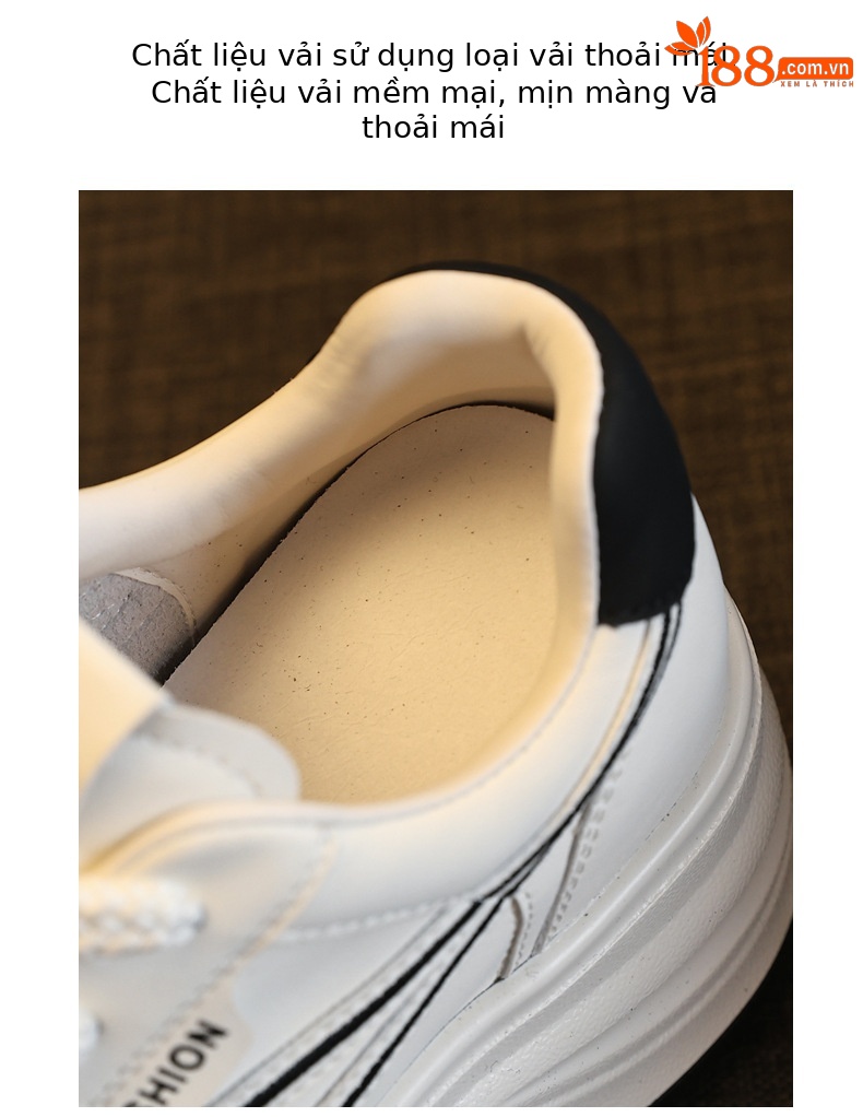 Giày sneaker nữ đế dày tăng chiều cao phong cách basic trắng — Bạc trắng chi tiết 8
