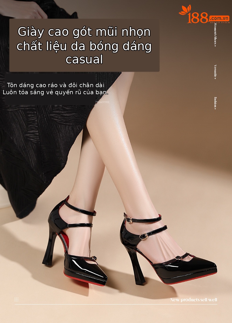 Giày cao gót nữ mũi nhọn quai ngang đế xuồng gót 10 cm phong cách Pháp — Màu da-10cm chi tiết 1