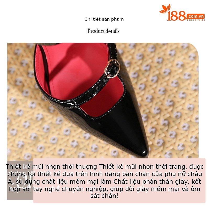 Giày cao gót nữ mũi nhọn quai ngang đế xuồng gót 10 cm phong cách Pháp — Màu da-10cm chi tiết 3