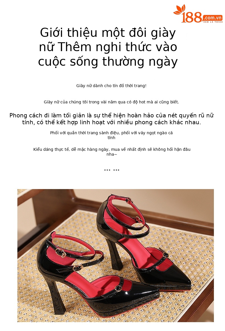 Giày cao gót nữ mũi nhọn quai ngang đế xuồng gót 10 cm phong cách Pháp — Màu da-10cm chi tiết 2