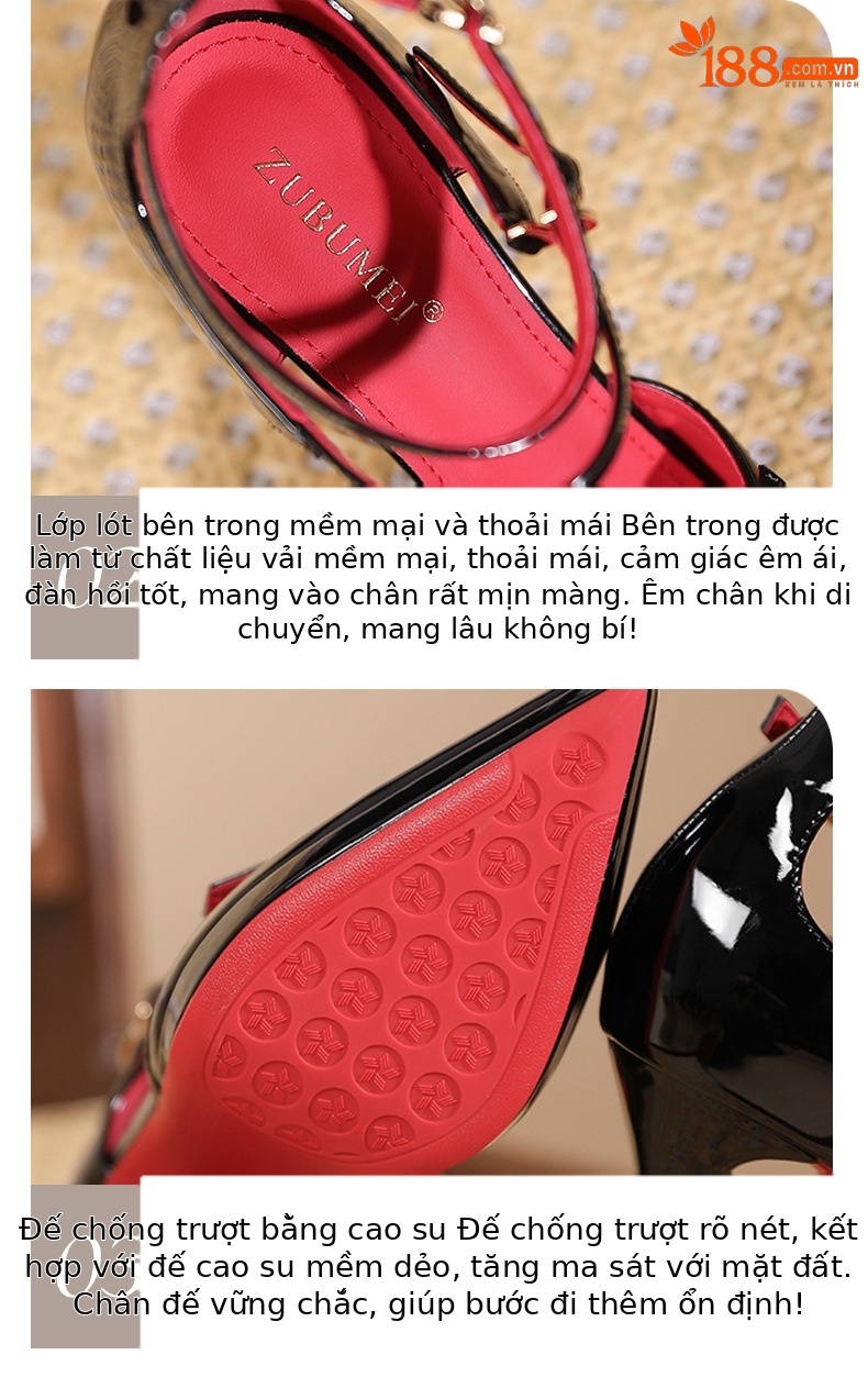 Giày cao gót nữ mũi nhọn quai ngang đế xuồng gót 10 cm phong cách Pháp — Màu da-10cm chi tiết 4
