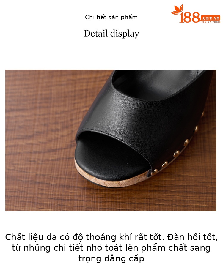 Sandal cao gót nữ hở mũi đế xuồng 11cm đinh tán — màu đen, màu trắng ngà chi tiết 3