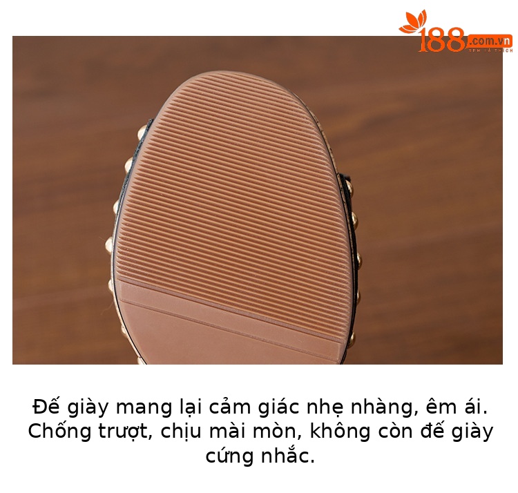 Sandal cao gót nữ hở mũi đế xuồng 11cm đinh tán — màu đen, màu trắng ngà chi tiết 6