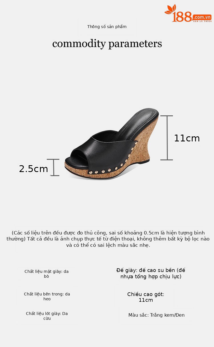Sandal cao gót nữ hở mũi đế xuồng 11cm đinh tán — màu đen, màu trắng ngà chi tiết 2
