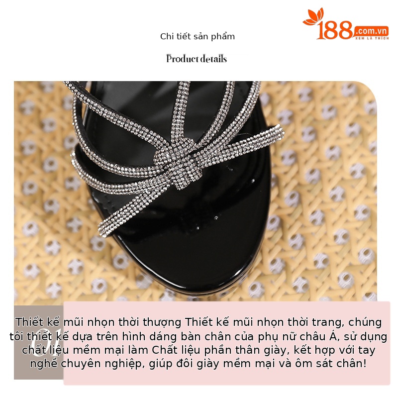 Sandal cao gót nữ mũi nhọn quai chéo đính đá, gót 11 cm — Màu nude - 11cm chi tiết 3