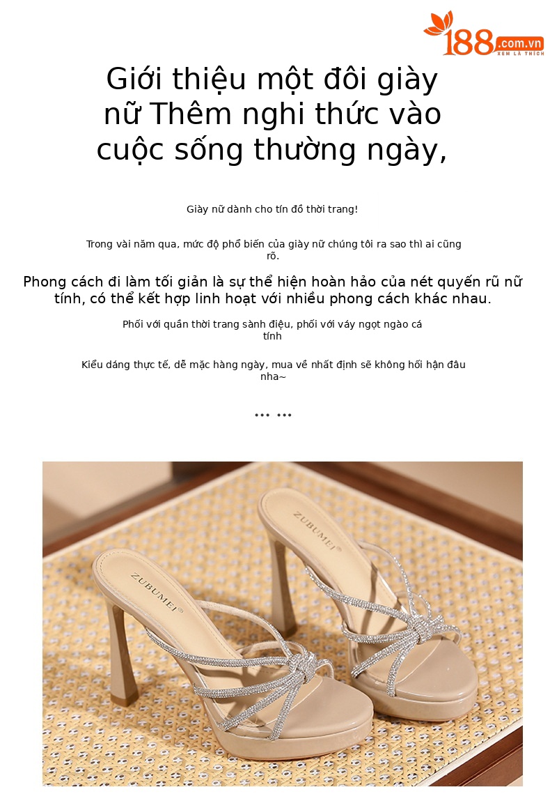 Sandal cao gót nữ mũi nhọn quai chéo đính đá, gót 11 cm — Màu nude - 11cm chi tiết 2