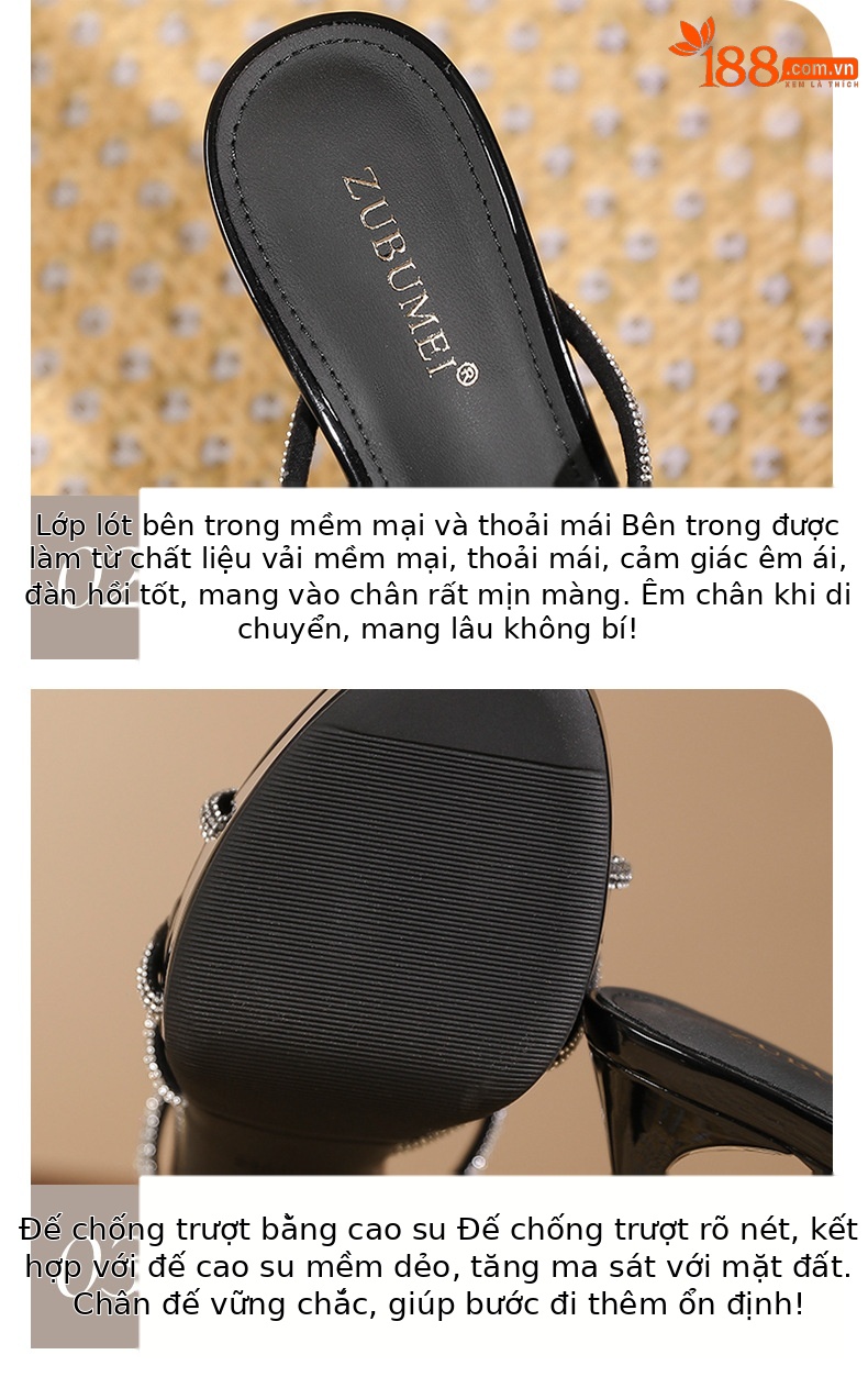 Sandal cao gót nữ mũi nhọn quai chéo đính đá, gót 11 cm — Màu nude - 11cm chi tiết 4
