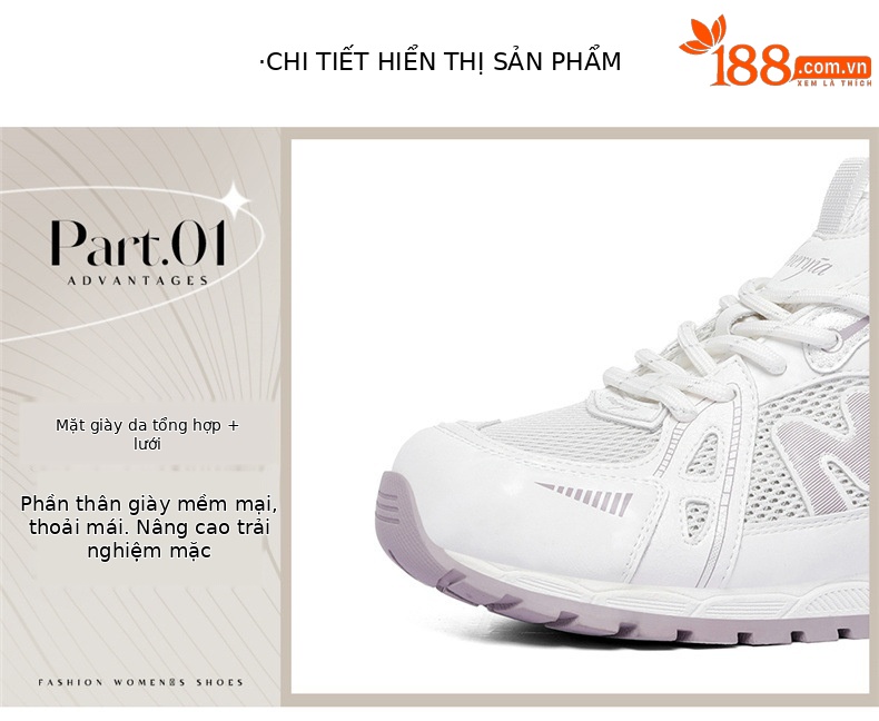 Giày thể thao nữ lưới thoáng khí đế bằng chạy bộ mùa xuân hè 2026 — 6113 Trắng tím, 6113 Trắng Ash chi tiết 8