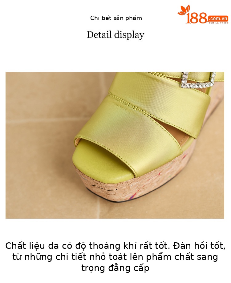 Dép sandal nữ quai ngang đế xuồng cao gót 9 cm, mũi hở, chất liệu satin mềm mại — Xanh lúa mạch, màu trắng ngà chi tiết 3