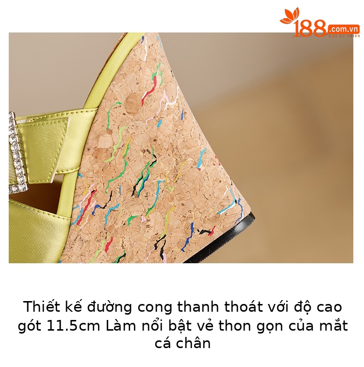 Dép sandal nữ quai ngang đế xuồng cao gót 9 cm, mũi hở, chất liệu satin mềm mại — Xanh lúa mạch, màu trắng ngà chi tiết 5