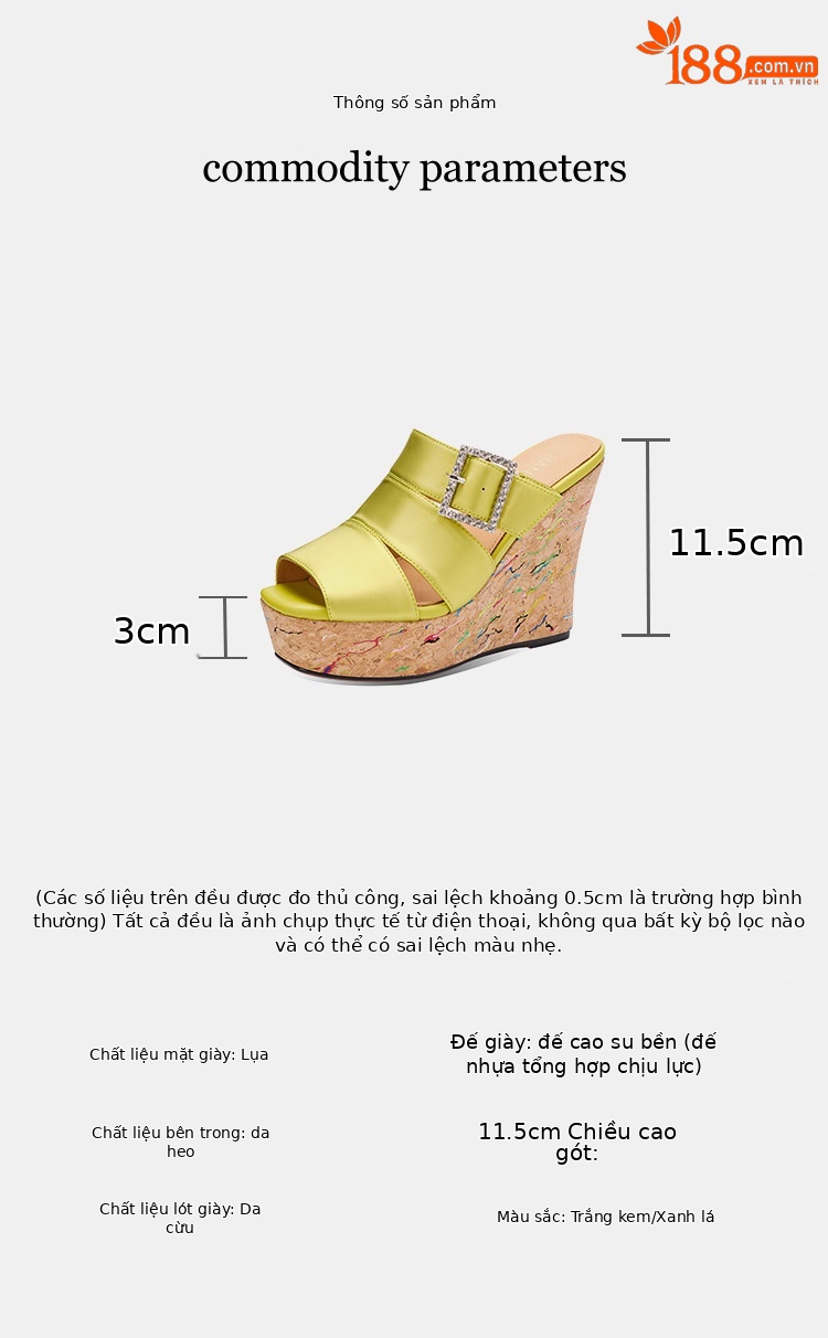 Dép sandal nữ quai ngang đế xuồng cao gót 9 cm, mũi hở, chất liệu satin mềm mại — Xanh lúa mạch, màu trắng ngà chi tiết 2