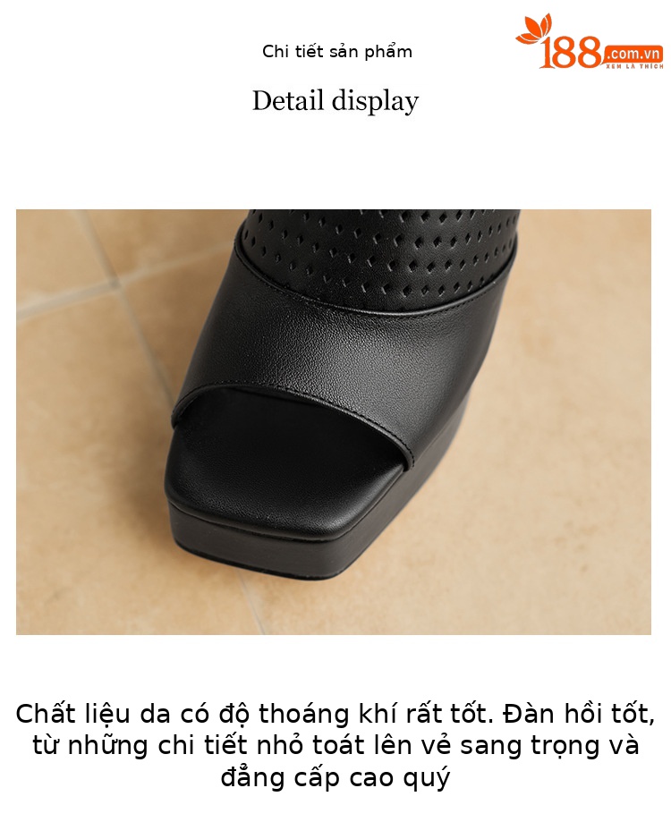 Sandal cao gót nữ hở mũi đế platform gót vuông 9 cm, quai ngang khóa, phong cách La Mã — màu đen, màu trắng ngà chi tiết 3