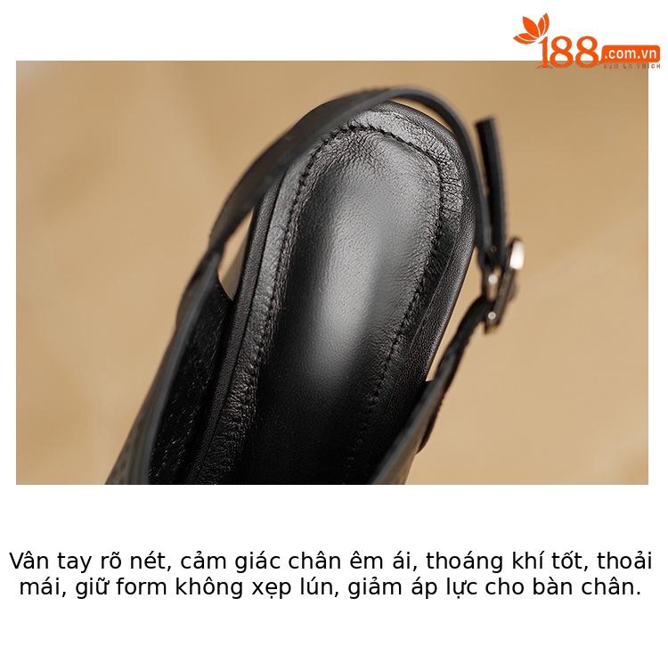 Sandal cao gót nữ hở mũi đế platform gót vuông 9 cm, quai ngang khóa, phong cách La Mã — màu đen, màu trắng ngà chi tiết 4