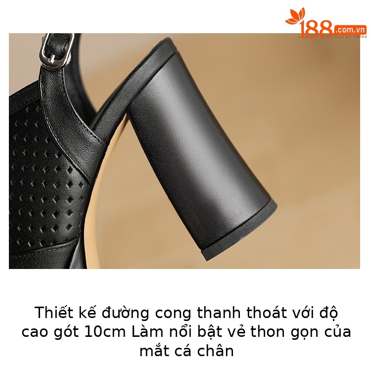 Sandal cao gót nữ hở mũi đế platform gót vuông 9 cm, quai ngang khóa, phong cách La Mã — màu đen, màu trắng ngà chi tiết 5