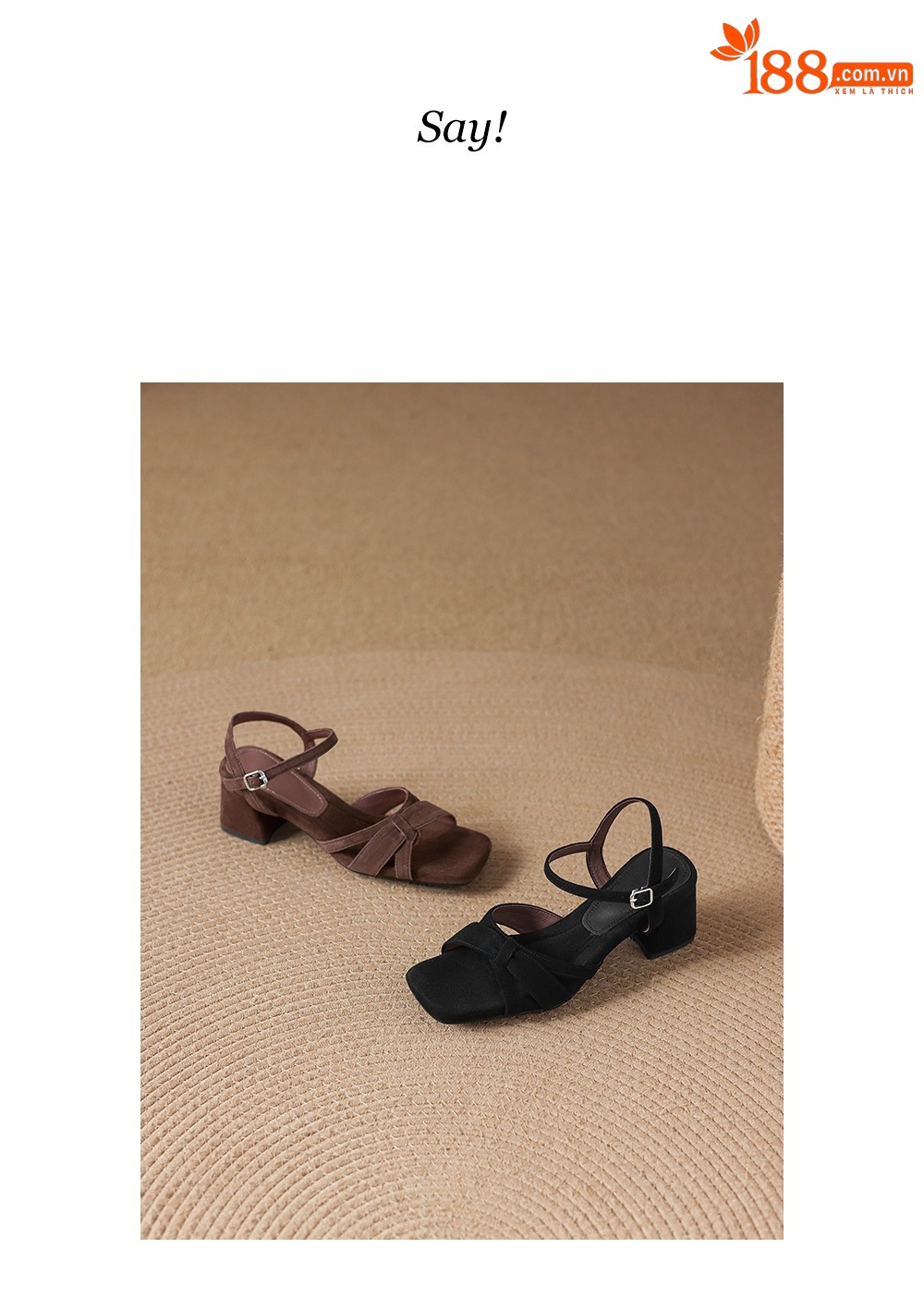 Sandal nữ mũi vuông hở ngón chân da lộn gót thấp quai ngang khóa một dây — màu nâu chi tiết 5