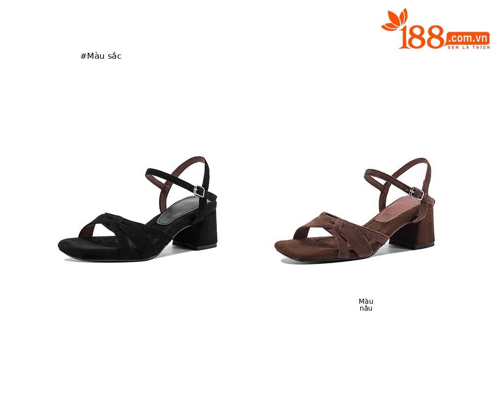 Sandal nữ mũi vuông hở ngón chân da lộn gót thấp quai ngang khóa một dây — màu nâu chi tiết 7