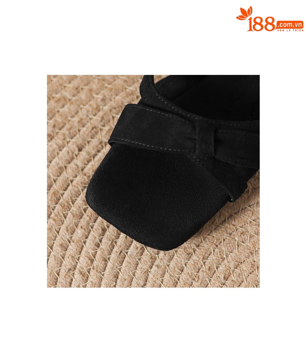 Sandal nữ mũi vuông hở ngón chân da lộn gót thấp quai ngang khóa một dây — màu nâu chi tiết 8