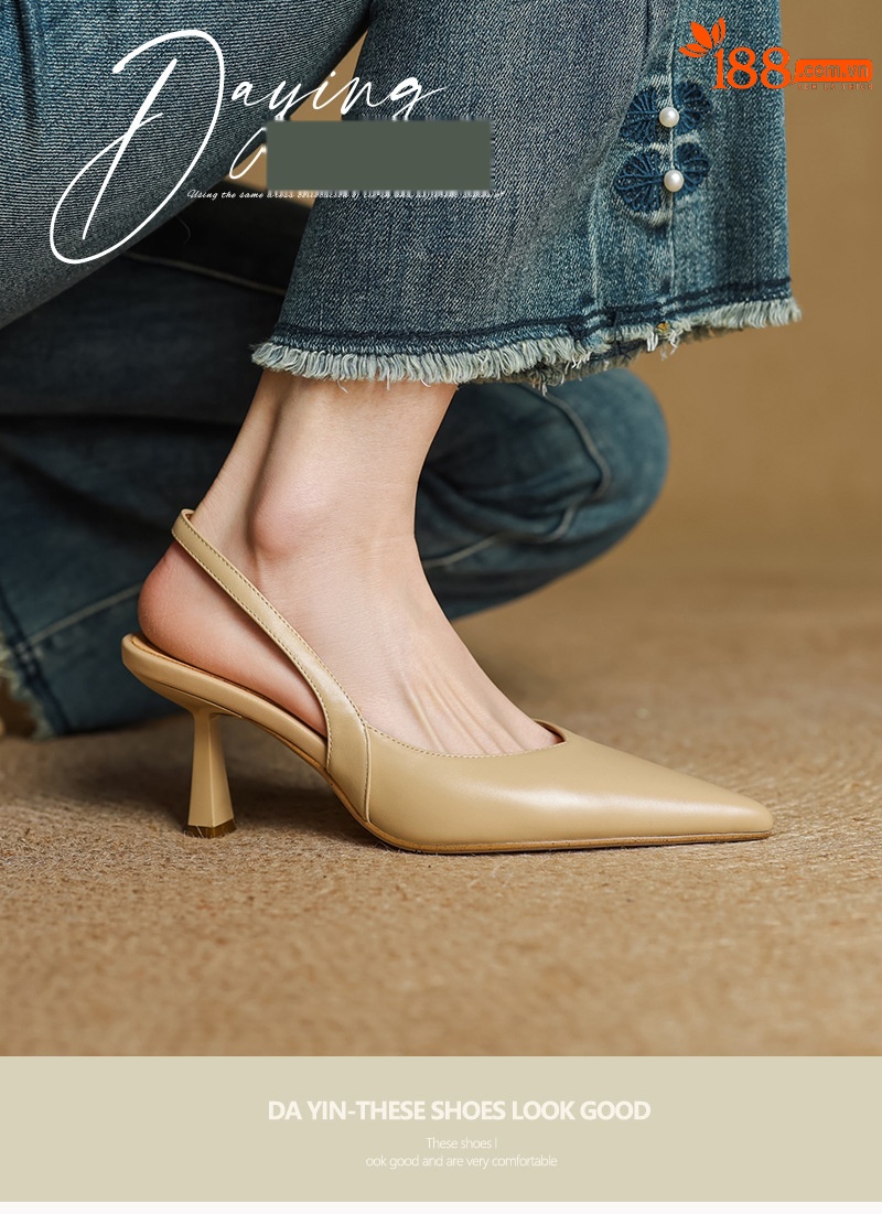 Sandal cao gót nữ mũi nhọn quai khóa, gót 9 cm phong cách Hàn Quốc — Rượu vang đỏ chi tiết 2