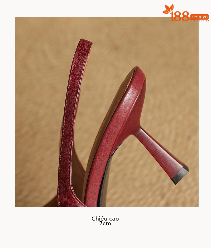 Sandal cao gót nữ mũi nhọn quai khóa, gót 9 cm phong cách Hàn Quốc — Rượu vang đỏ chi tiết 16