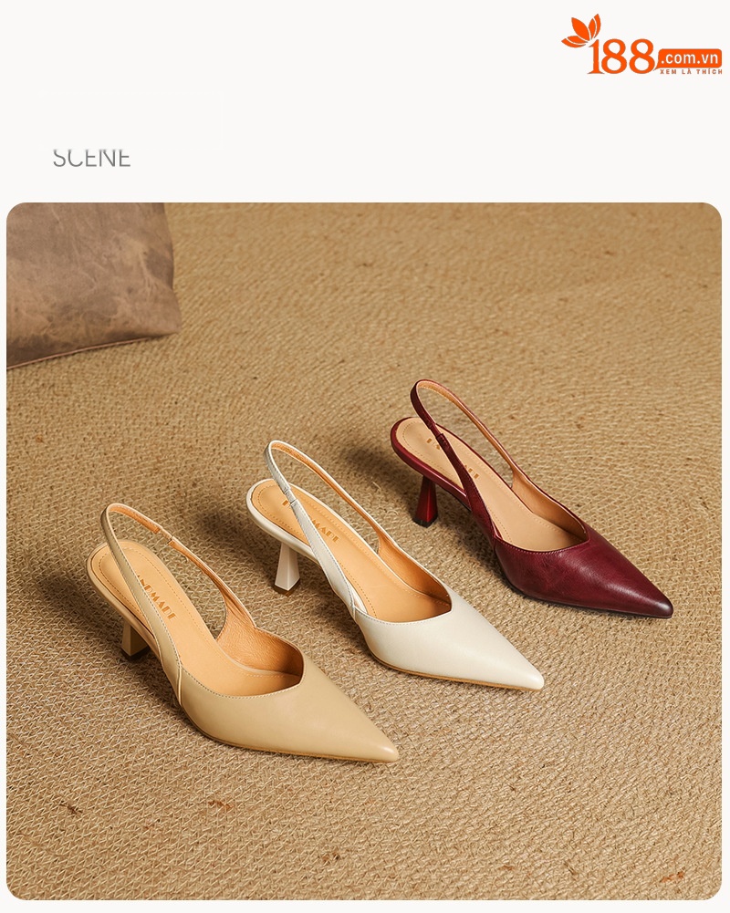 Sandal cao gót nữ mũi nhọn quai khóa, gót 9 cm phong cách Hàn Quốc — Rượu vang đỏ chi tiết 18
