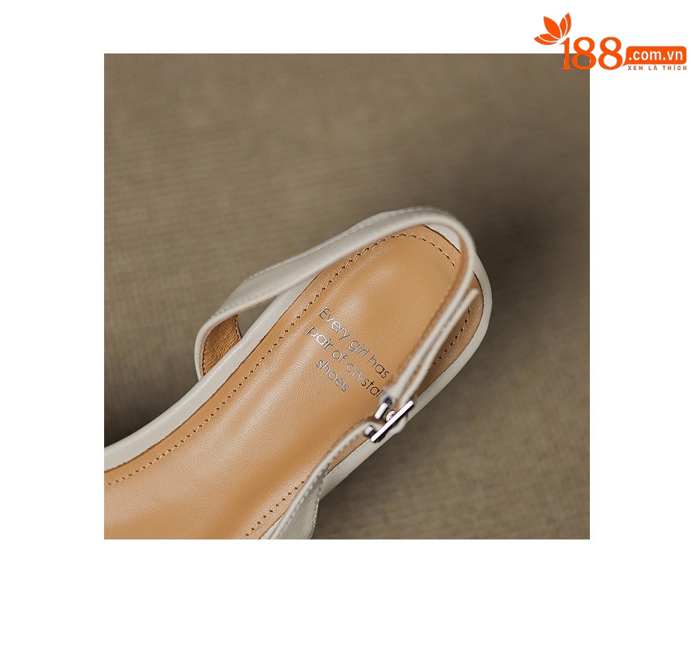 Sandal cao gót nữ hở mũi quai mảnh gót 4 cm hoa trang trí — Da cừu đen chi tiết 24