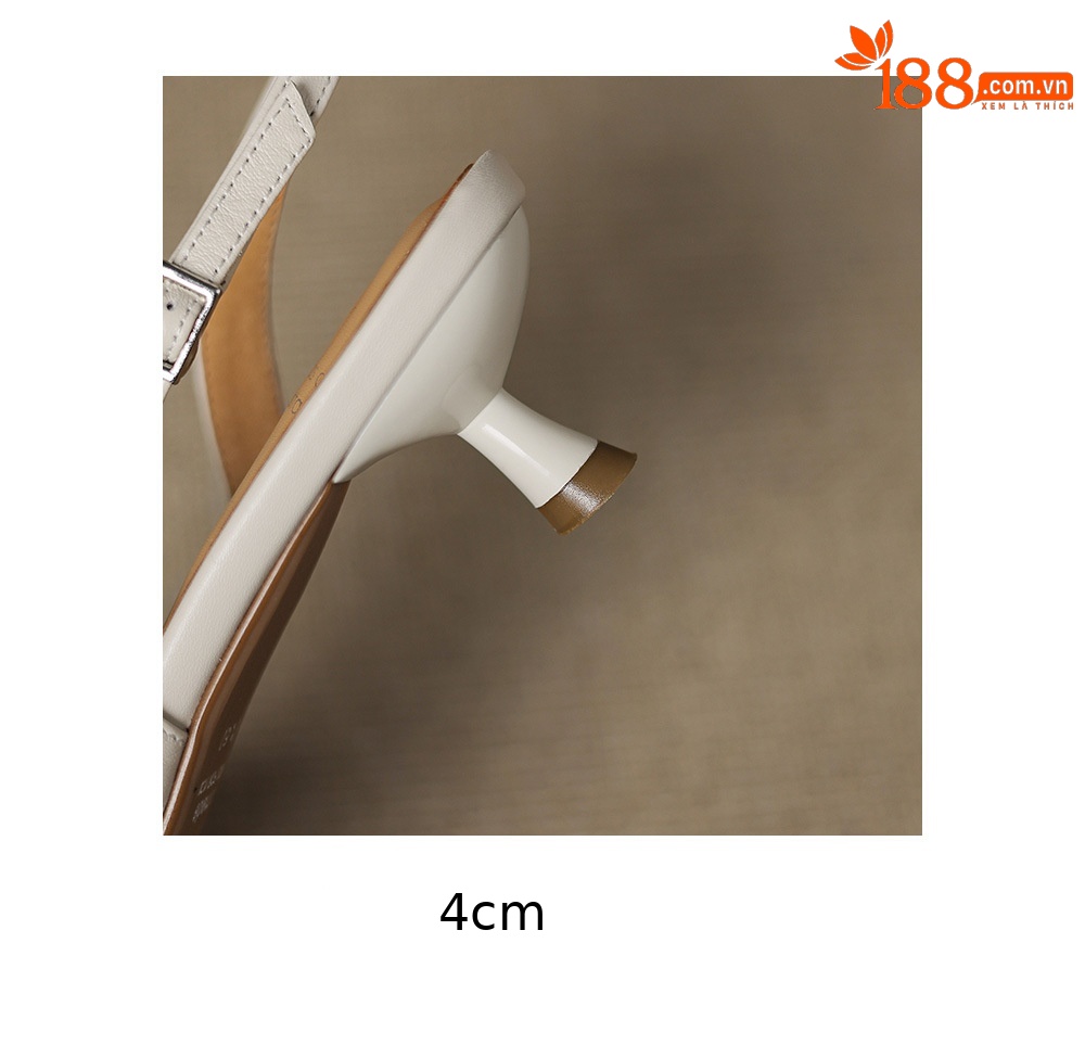 Sandal cao gót nữ hở mũi quai mảnh gót 4 cm hoa trang trí — Da cừu đen chi tiết 25