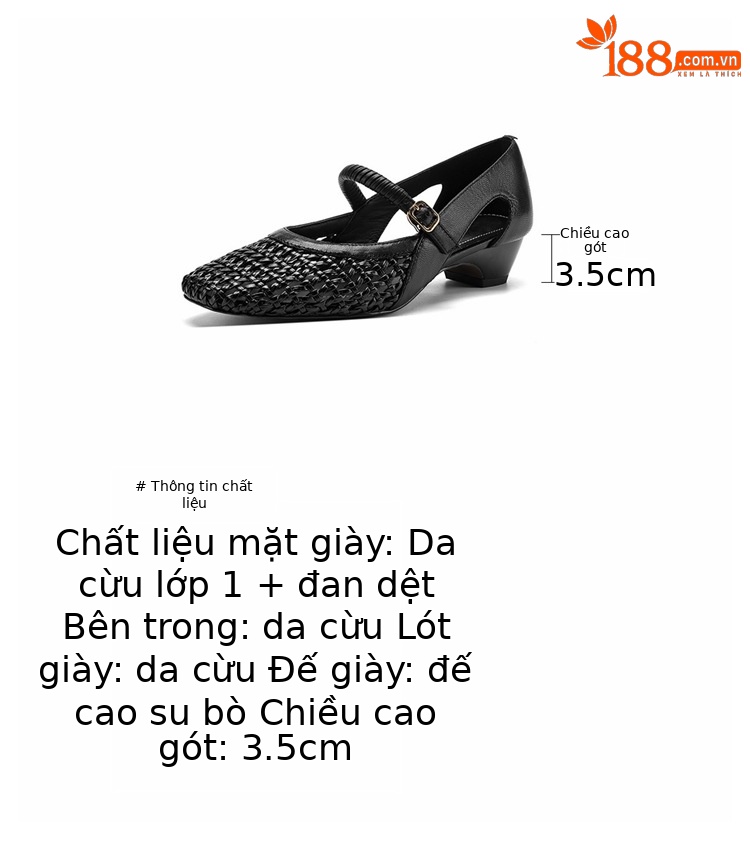 Giày sandal nữ gót thấp 3 cm mũi vuông hở bên da cừu đi làm — đen chi tiết 4