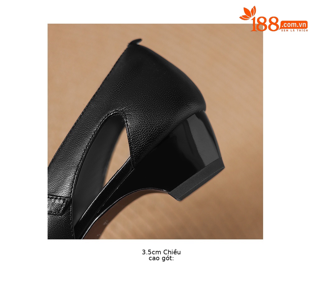 Giày sandal nữ gót thấp 3 cm mũi vuông hở bên da cừu đi làm — đen chi tiết 11