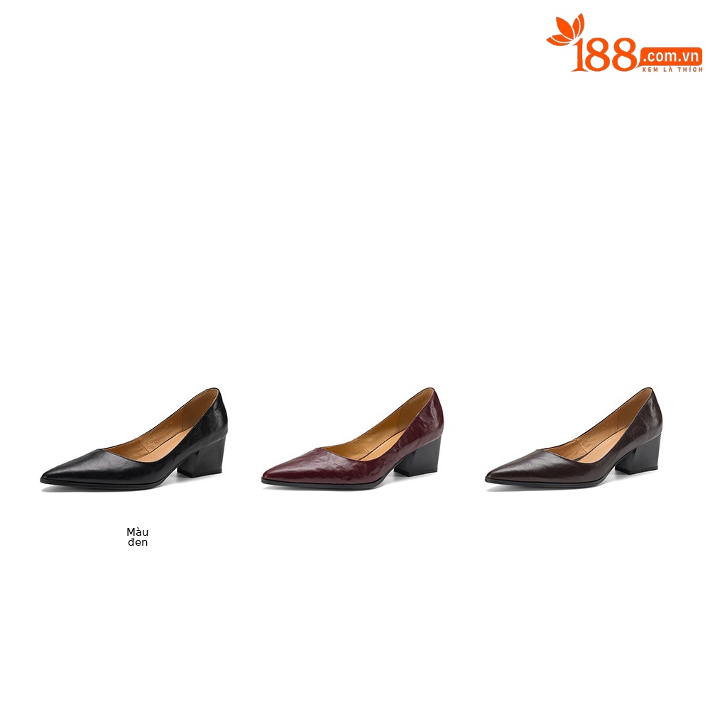 Giày cao gót nữ mũi nhọn da cừu, gót 5,5 cm, quai ngang khóa cài — màu nâu chi tiết 5
